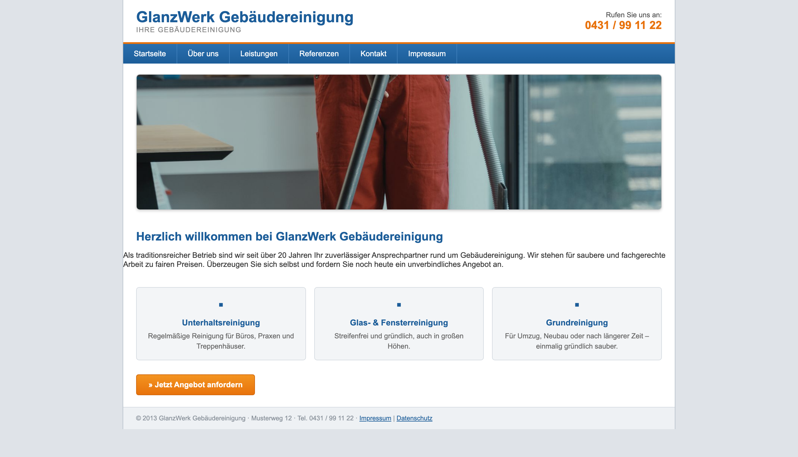 Vorher: veraltete Website für Gebäudereinigung