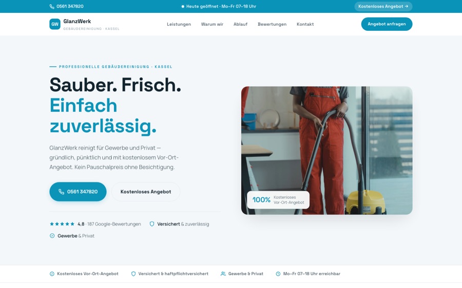 Vorschau der Beispiel-Website für eine Gebäudereinigung