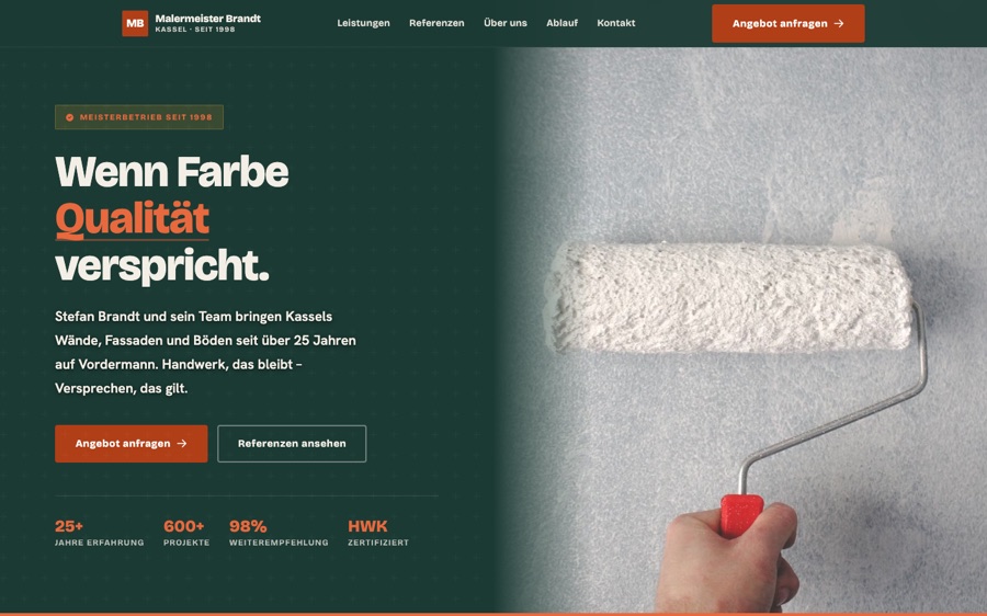 Vorschau der Beispiel-Website für einen Maler- und Handwerksbetrieb