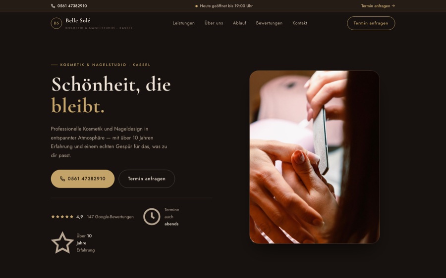 Vorschau der Beispiel-Website für ein Kosmetik- und Nagelstudio